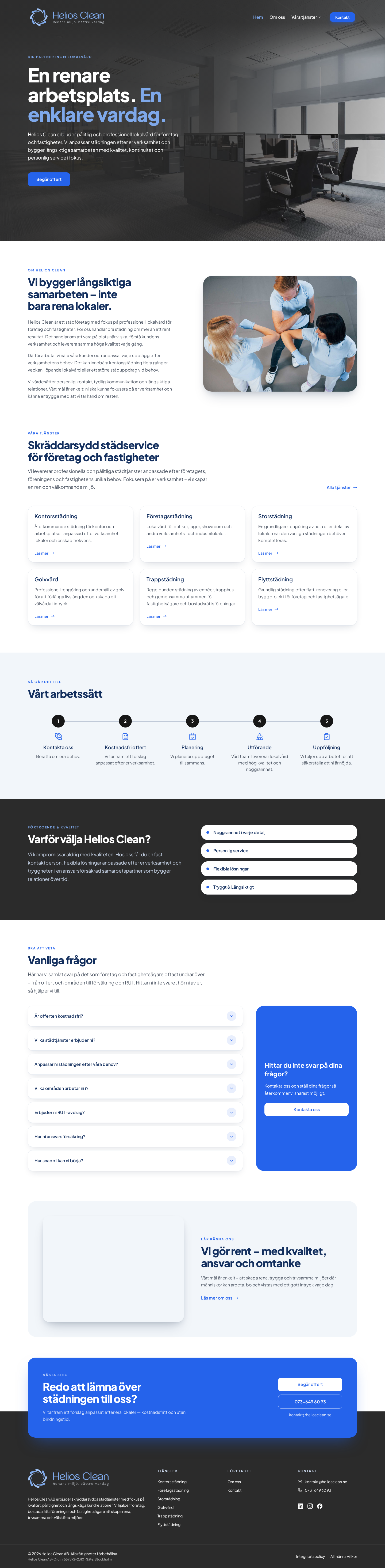 Helios Clean · Vi gav Helios Clean AB en digital grund med .SE-domän, professionell e-postadress, startpaket och Office Brand Kit.